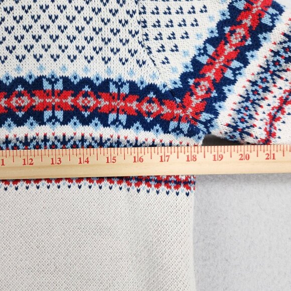 Hanna Andersson Sweater Womens Small White Blue Fair Isle Quarter Zip Pullover - Picture 3 of 12